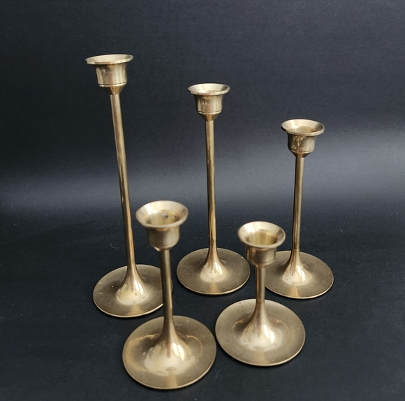 Set of 5pcs-Vintage Brass Candlesticks Holders, Brass Home decor, shelf decor - Picture 3 of 10